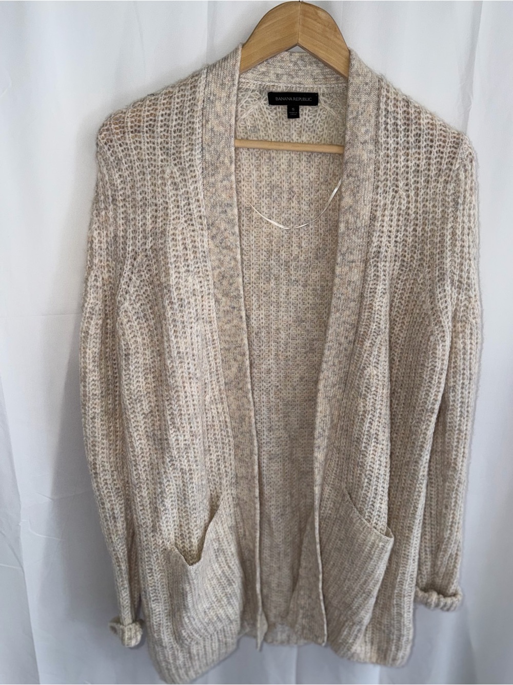Banana Republic Marled Cream Open-Front Cozy Cardigan